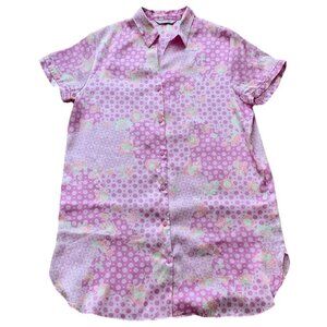 Delicates Women’s Pink Floral Polka Dot Satin Sleep Shirt Large Vintage Y2K